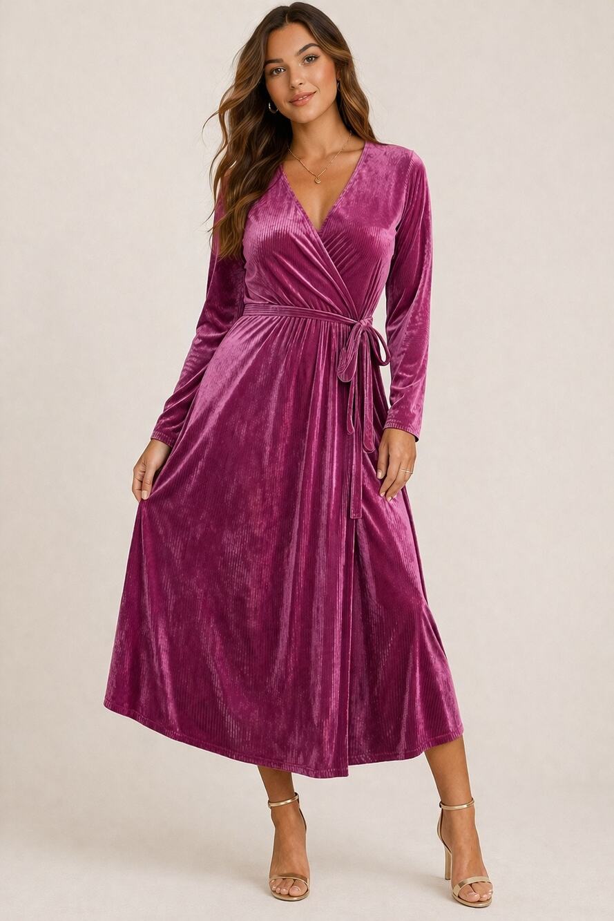 Mossimo Velvet Wrap Dress XXL Pink Magenta Long Sleeve Midi